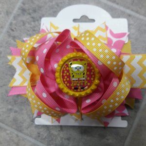 Girls Pink Yellow Boutique Bottle Cap Character 4.5" Hair Bow Accessories